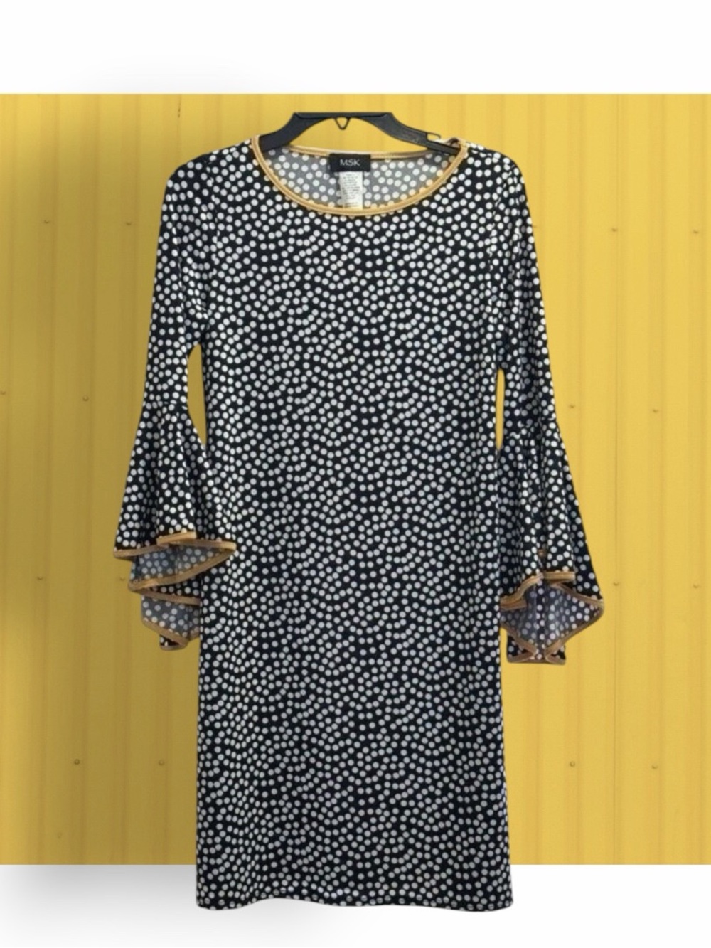 MSK White Polka Dot Yellow Trim Women’s Dress Size Small